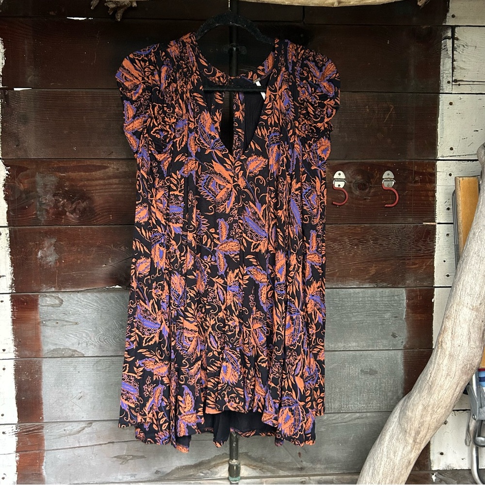 Free People Black and Orange Floral Mini Dress